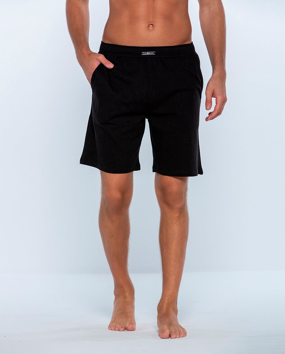 Calças de Pijama Curto de Malha Preto-1