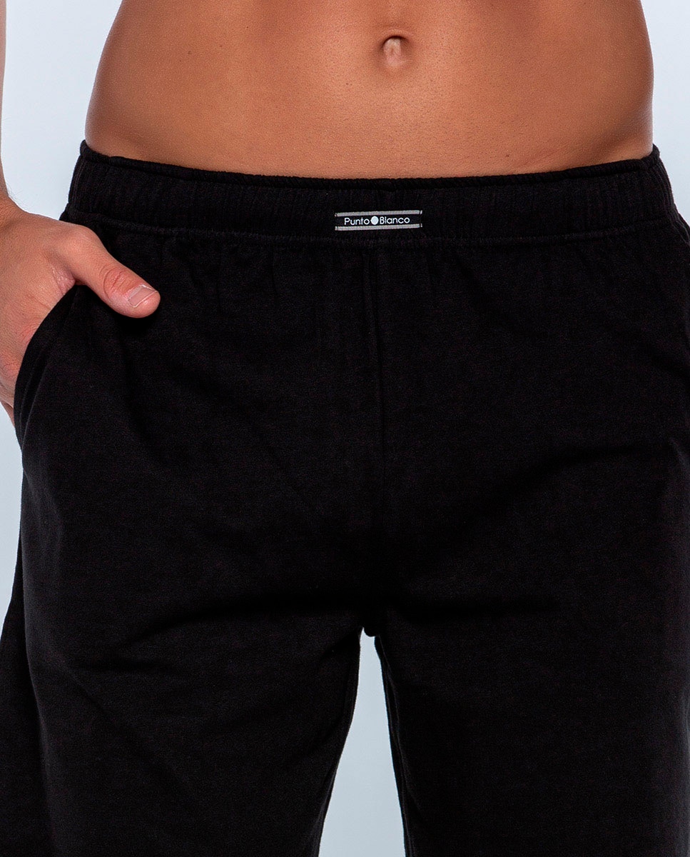 Calças de Pijama Curto de Malha Preto-3