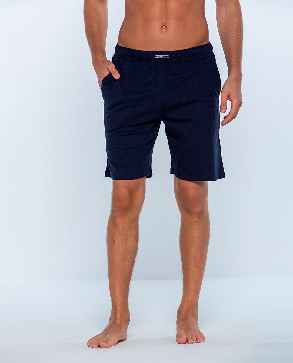 Calças de Pijama Curto de Malha Azul-marinho-1