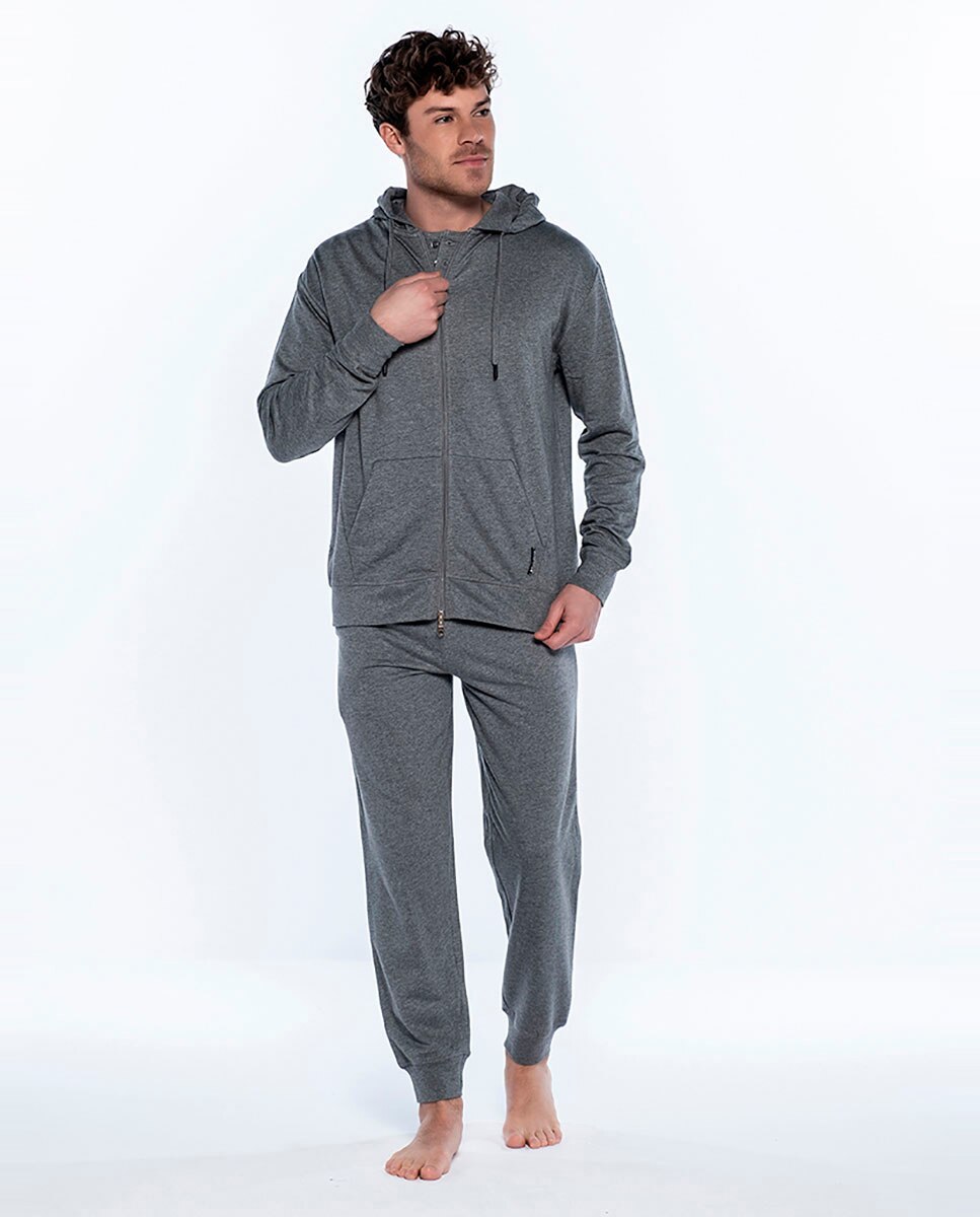 Calças de Pijama Compridas de Malha Cinzento-4