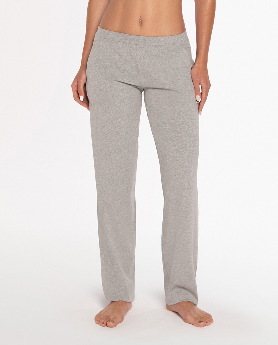 Calças Homewear de Algodão Elástico Cinzento-4