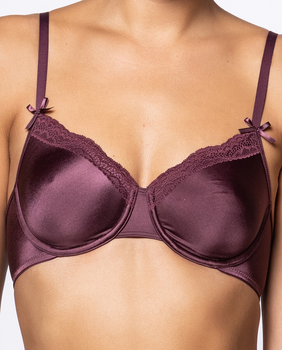 Soutien com Aro em Tecido Brilhante com Renda Grená-3