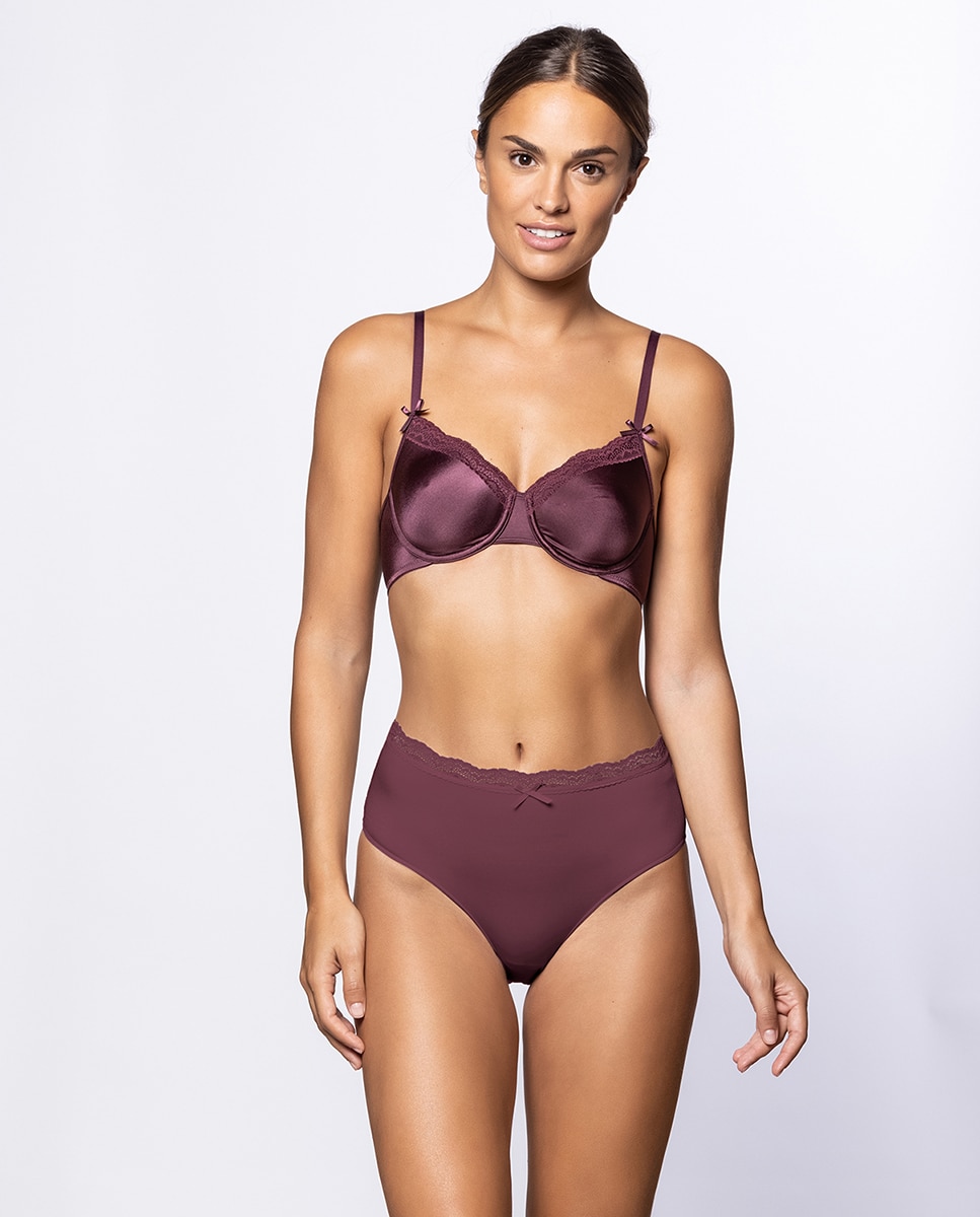 Soutien com Aro em Tecido Brilhante com Renda Grená-4