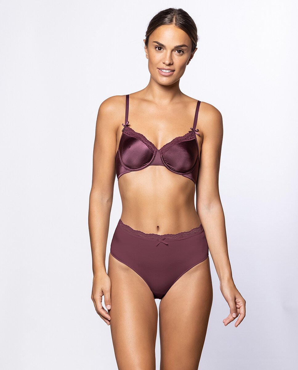 Soutien com Aro em Tecido Brilhante com Renda Grená-4