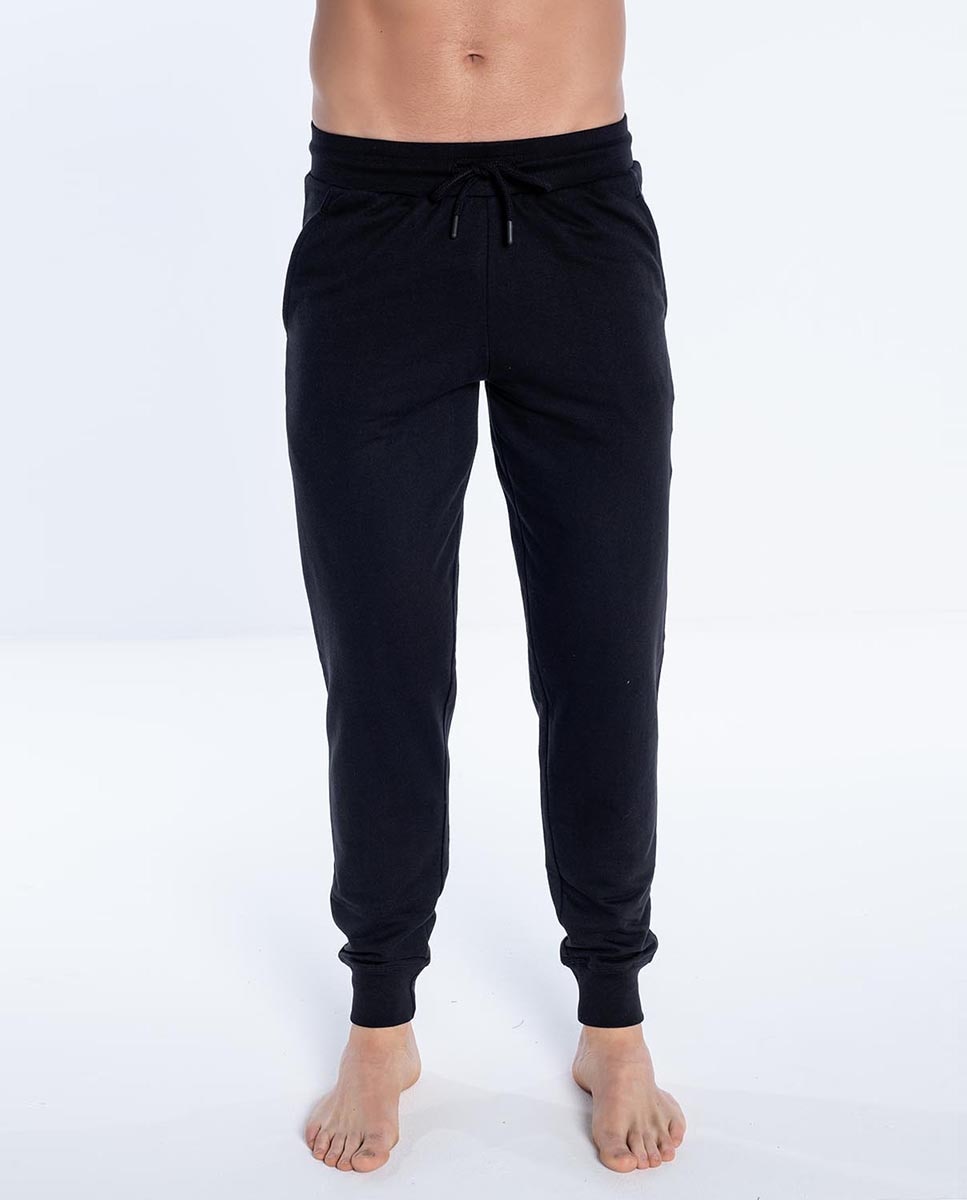 Calças de Pijama Compridas de Malha Preto-1