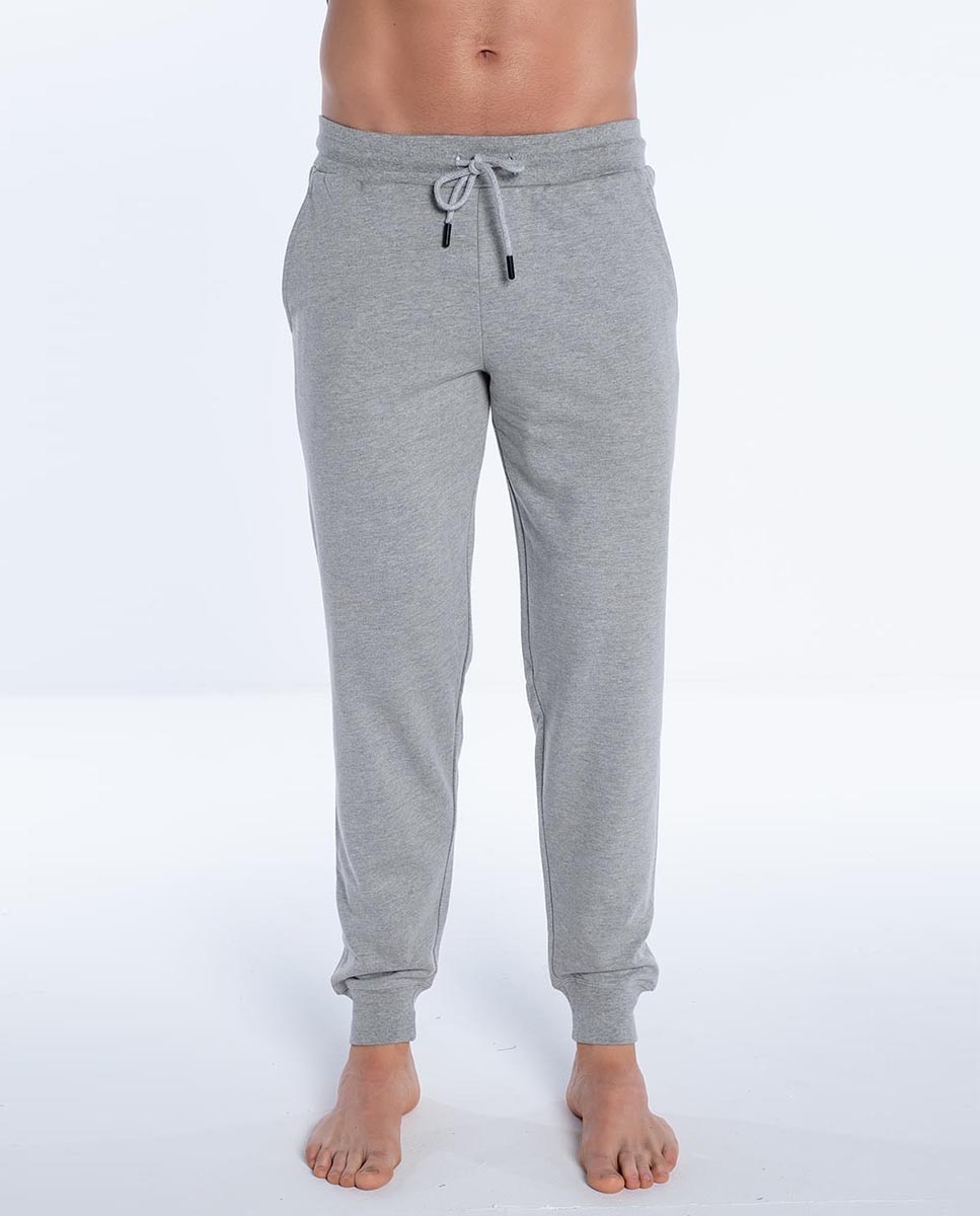 Calças de Pijama Comprido de Malha Cinzento-1
