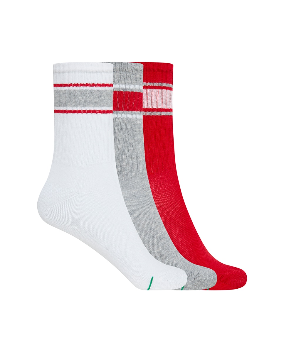 Pack de 3 Pares de Meias Desportivas de Algodão com Riscas e Punho Americano Punto Blanco Multicolor-1