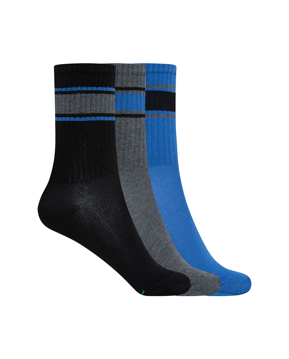 Pack de 3 Pares de Meias Desportivas de Algodão com Riscas e Punho Americano Punto Blanco Multicolor-1