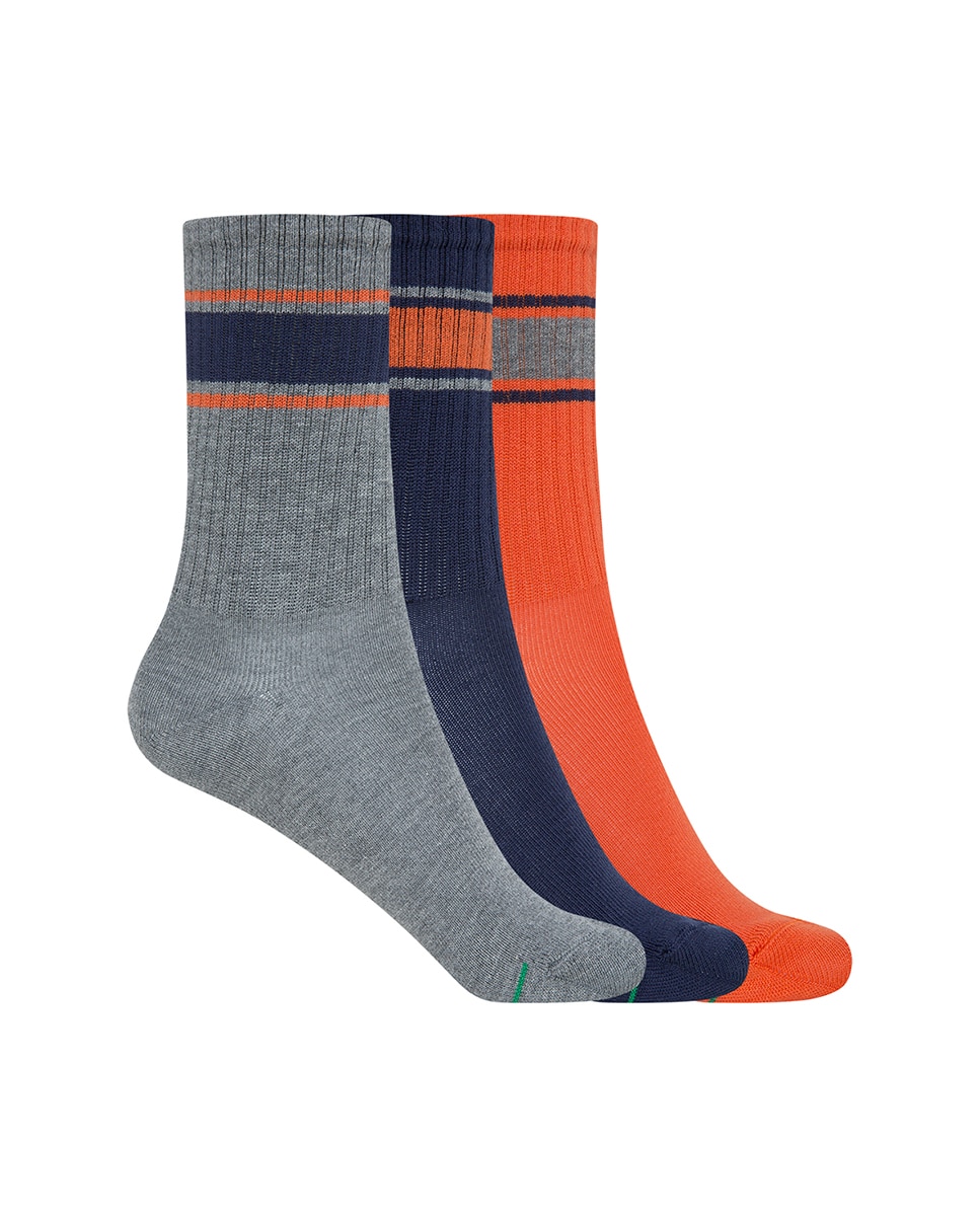 Imagem 0 de Pack de 3 Pares de Meias Desportivas de Algodão com Riscas e Punho Americano