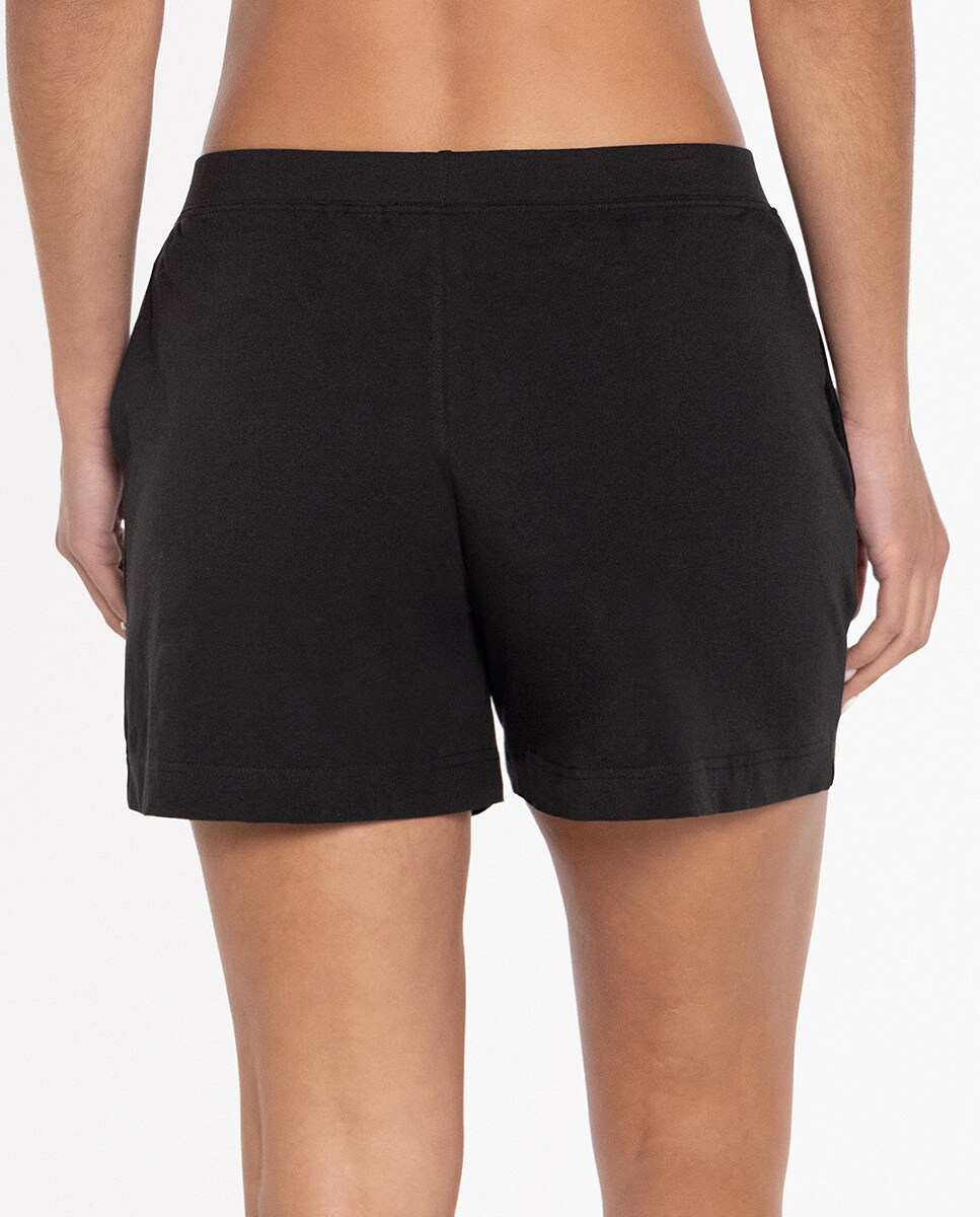 Calças de Pijama em Algodão Elástico Curto Preto-3