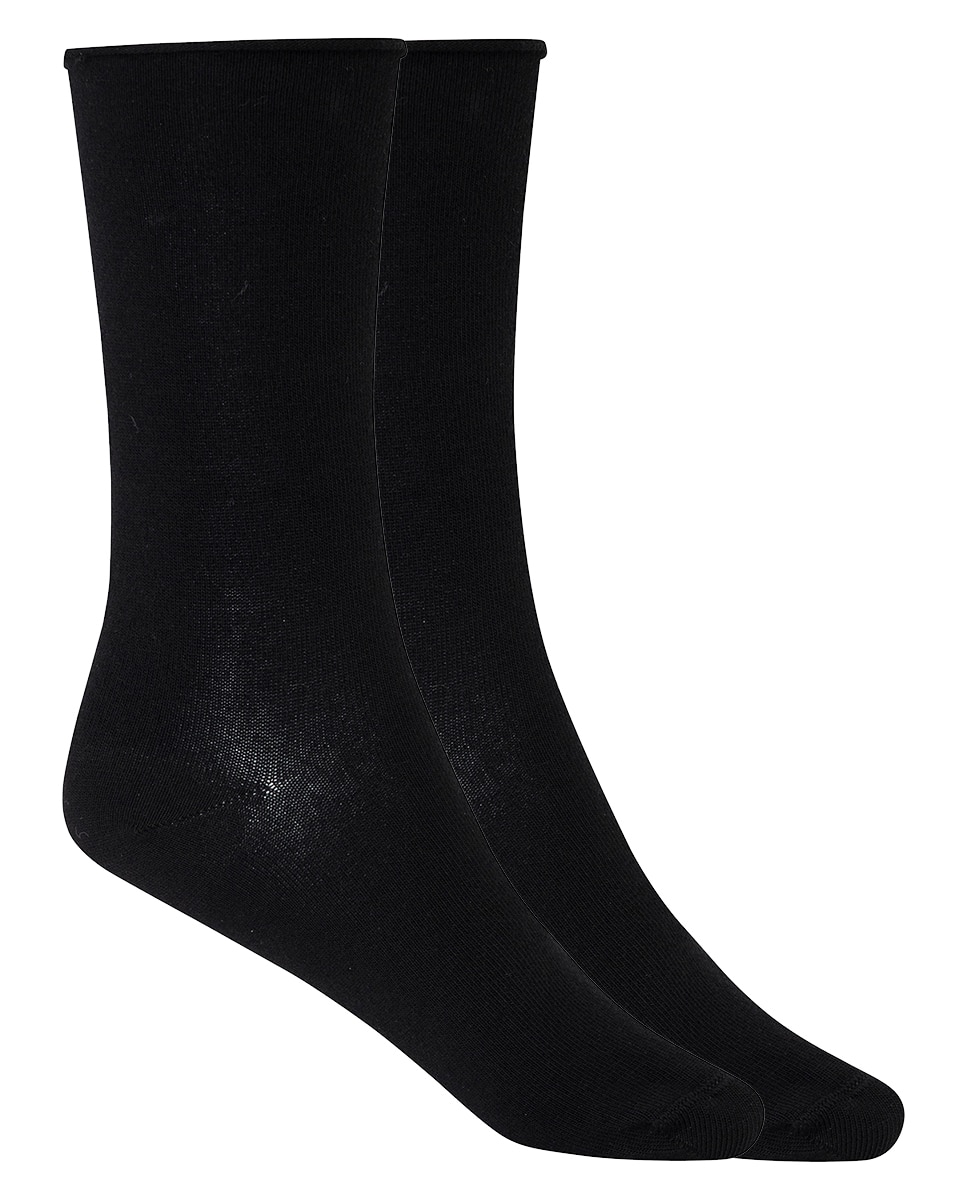 Pack de 2 Pares de Meias de Algodão Orgânico Lisas com Punho Roulé Preto-1