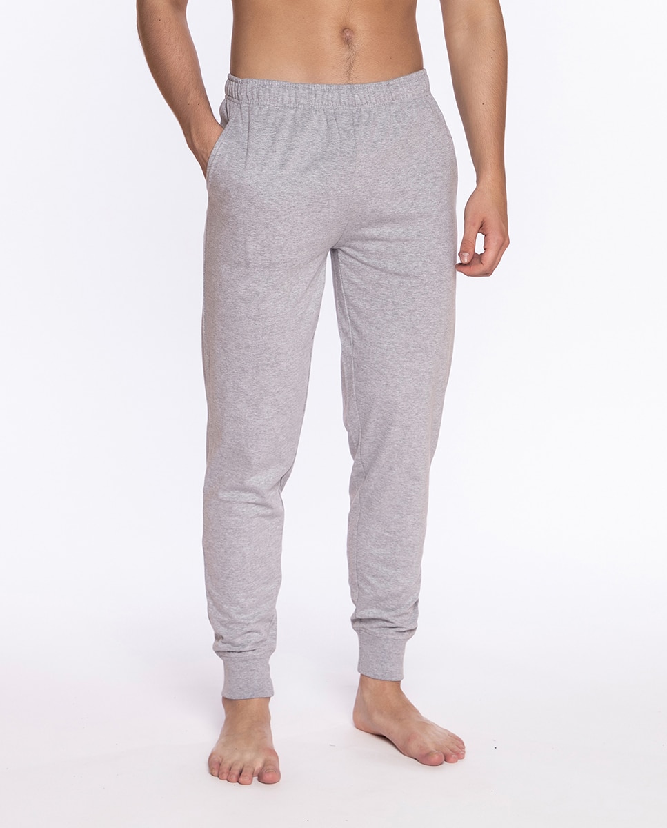 Calças de Pijama Comprido de Malha Cinzento-1