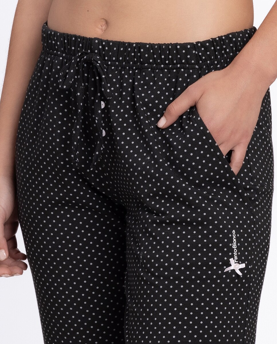 Calças Homewear de Algodão Elástico Preto-3