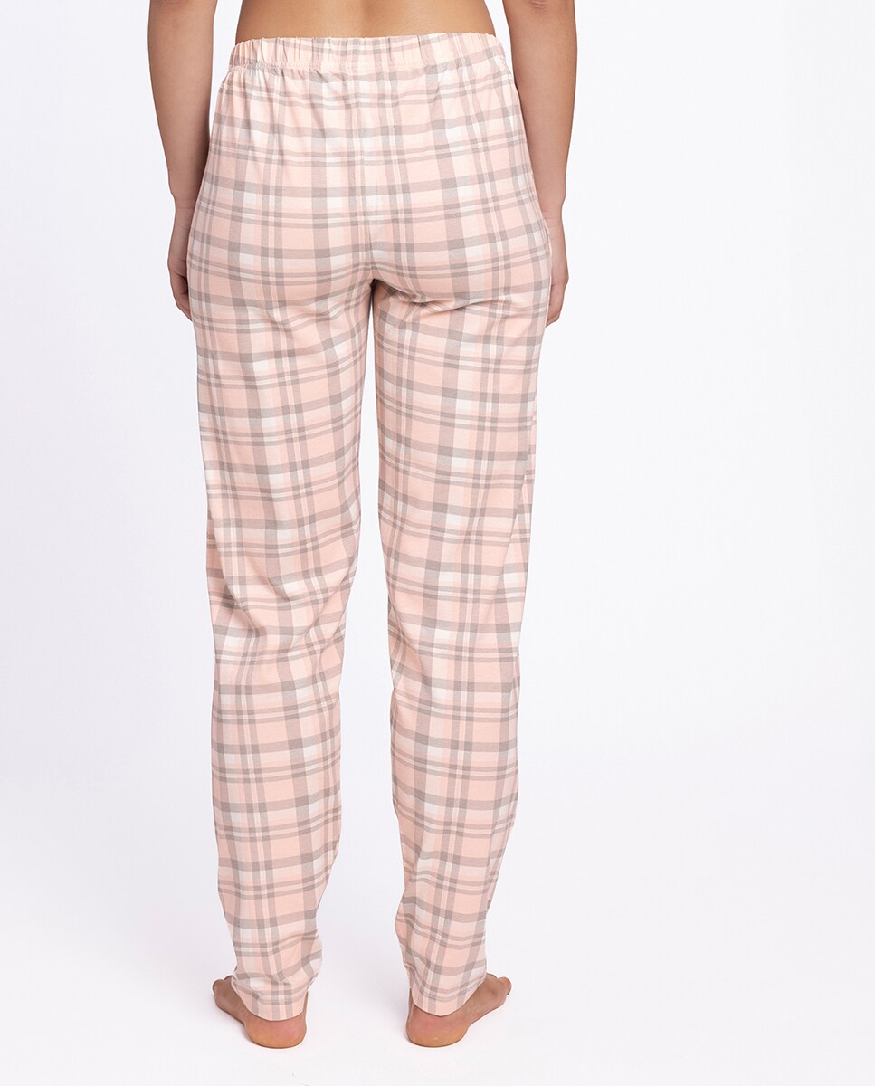 Calças Homewear Compridas em Algodão Elástico Bege/Rosa-2