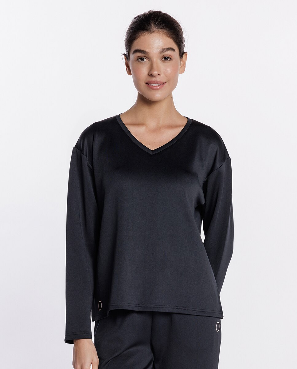 T-shirt de Viscose Elástica Preto-1