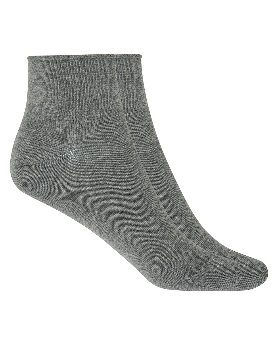 Pack de 2 Pares de Meias de Algodão Pelo Tornozelo Lisas com Punho Roulé Cinzento-1