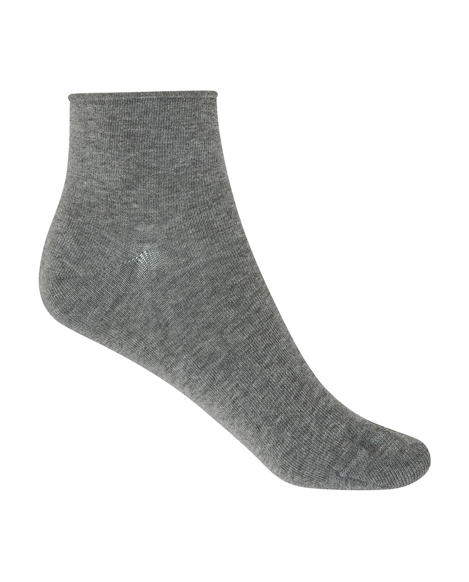 Pack de 2 Pares de Meias de Algodão Pelo Tornozelo Lisas com Punho Roulé Cinzento-2