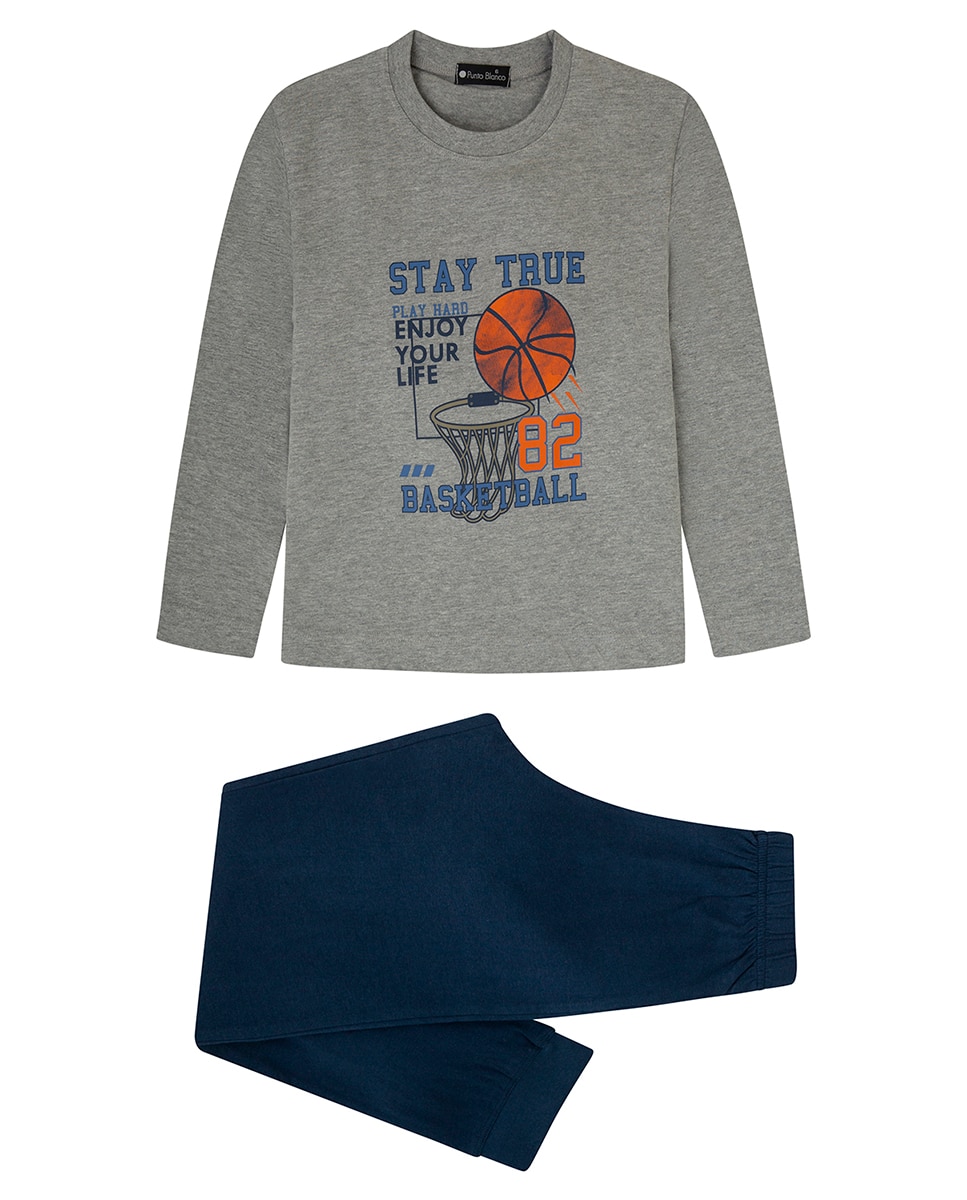 Pijama Comprido de Algodão Cinzento-Claro Cinzento-claro-1