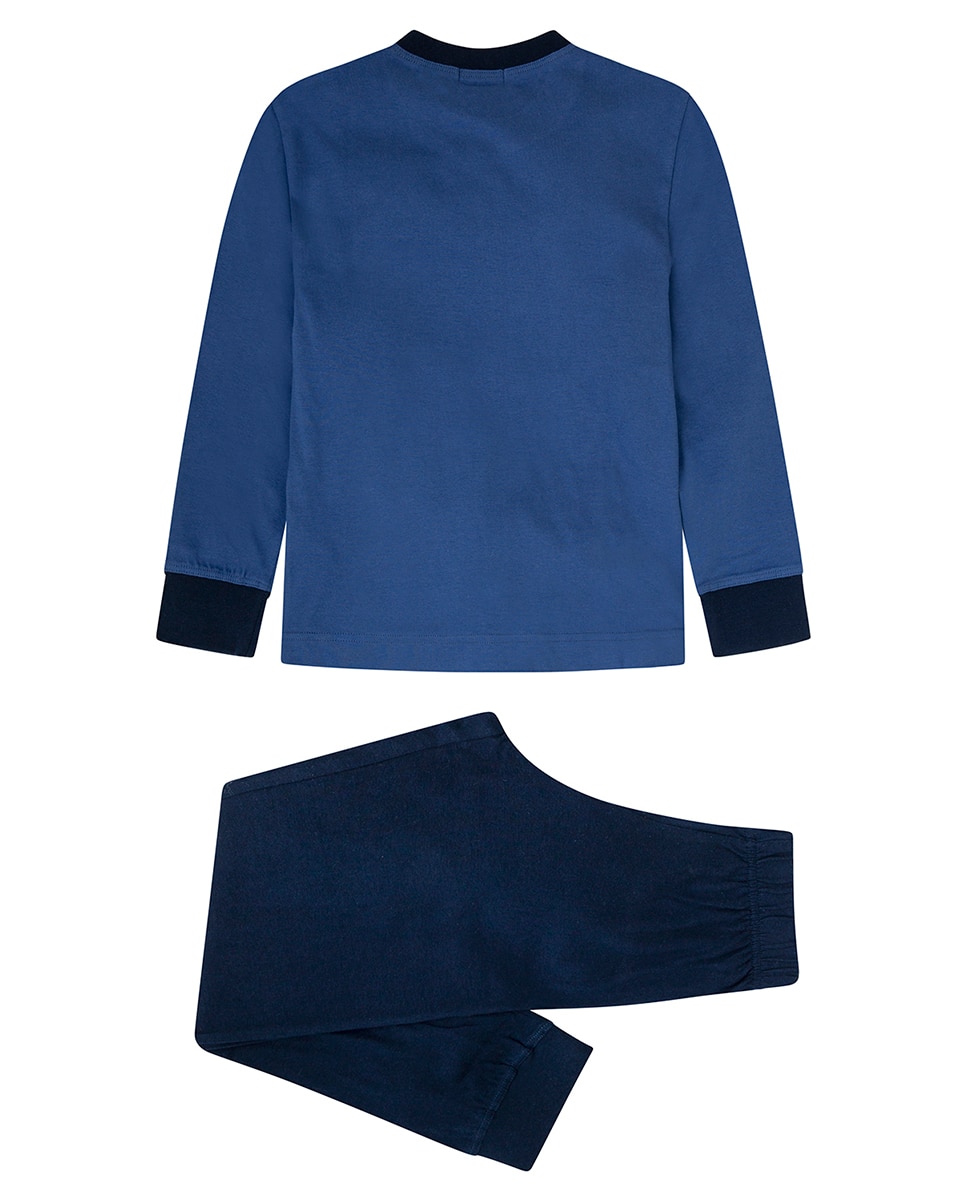Pijama Comprido de Algodão Azul Azul-2