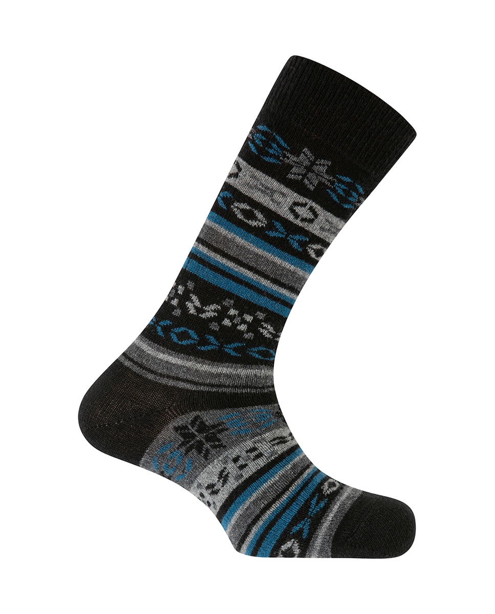 Meias de Lambswool com Rebordo Decorativo Nórdico em Preto Preto-1