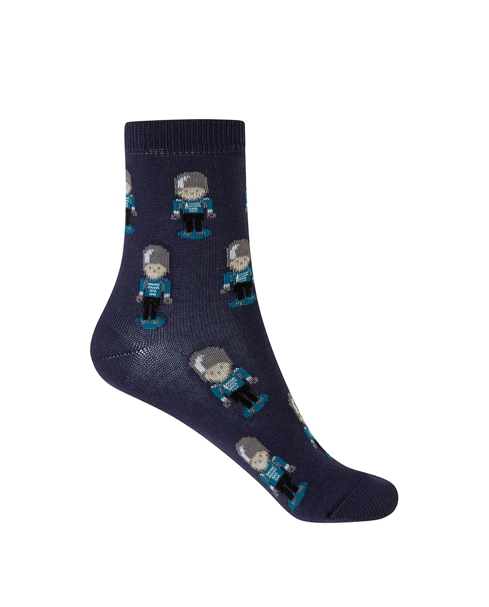 Pack de 2 Pares de Meias Infantis de Algodão com Soldados e Riscas Azul-marinho-2