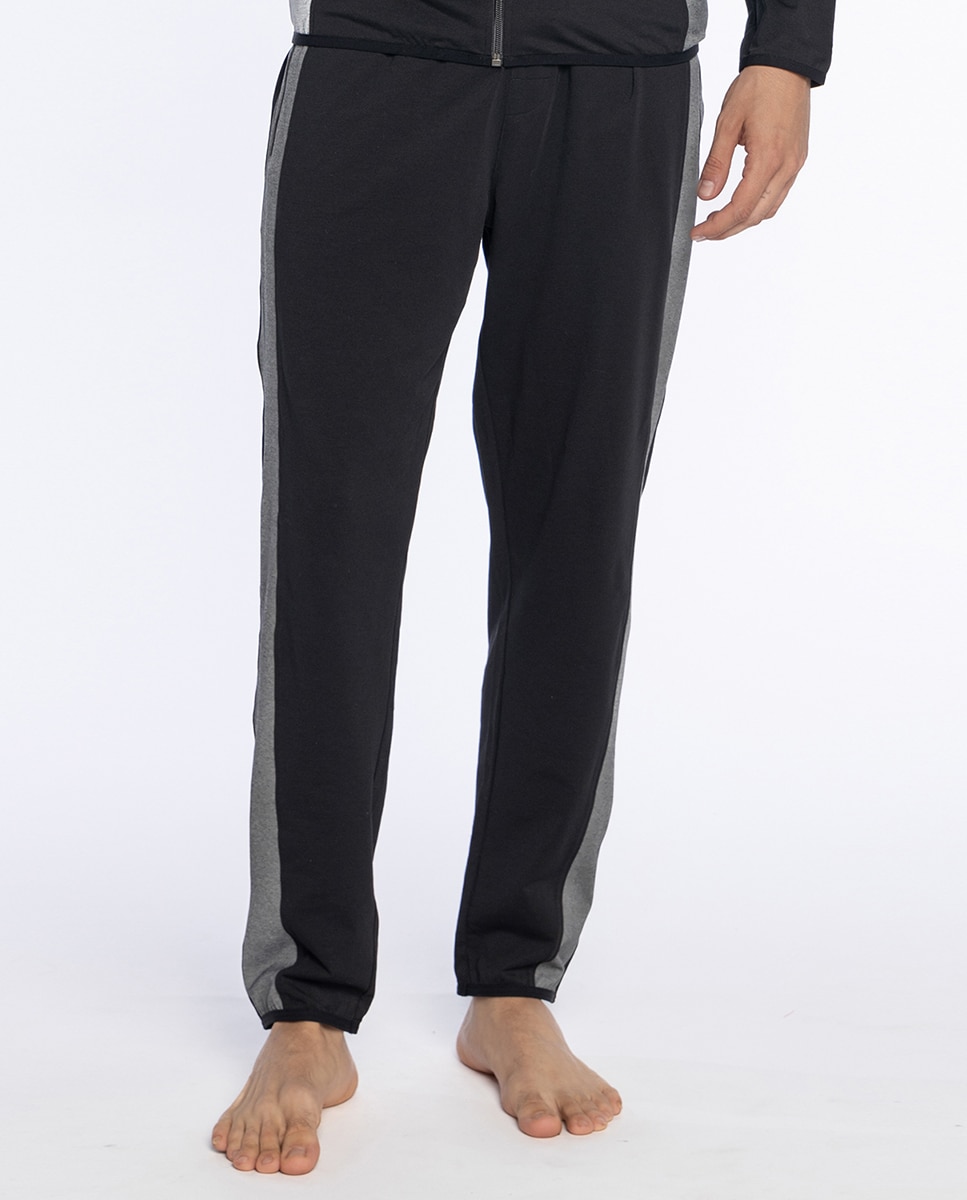 Calças de Pijama Compridas de Malha Preto / Cinzento-1
