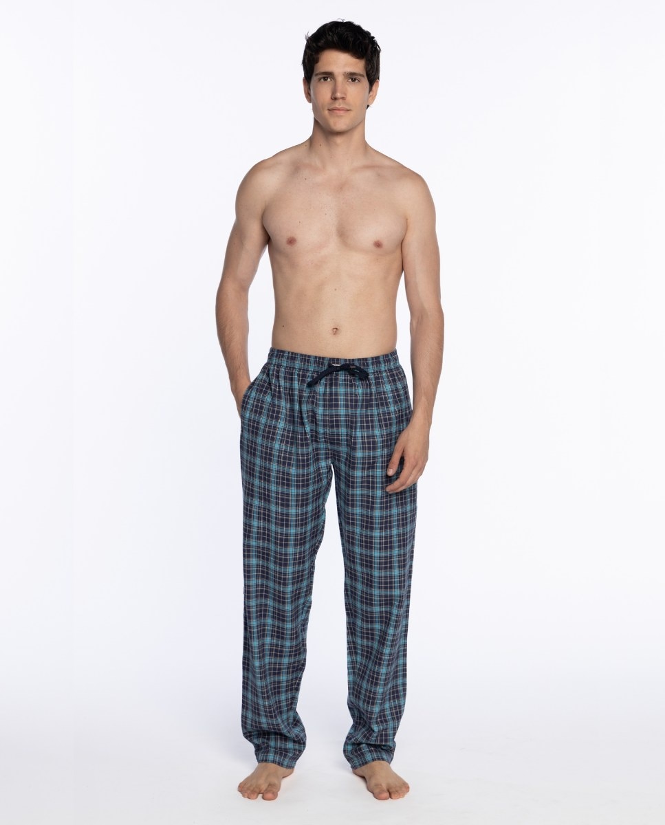 Calças de Pijama Compridas de Tecido Azul-marinho-1