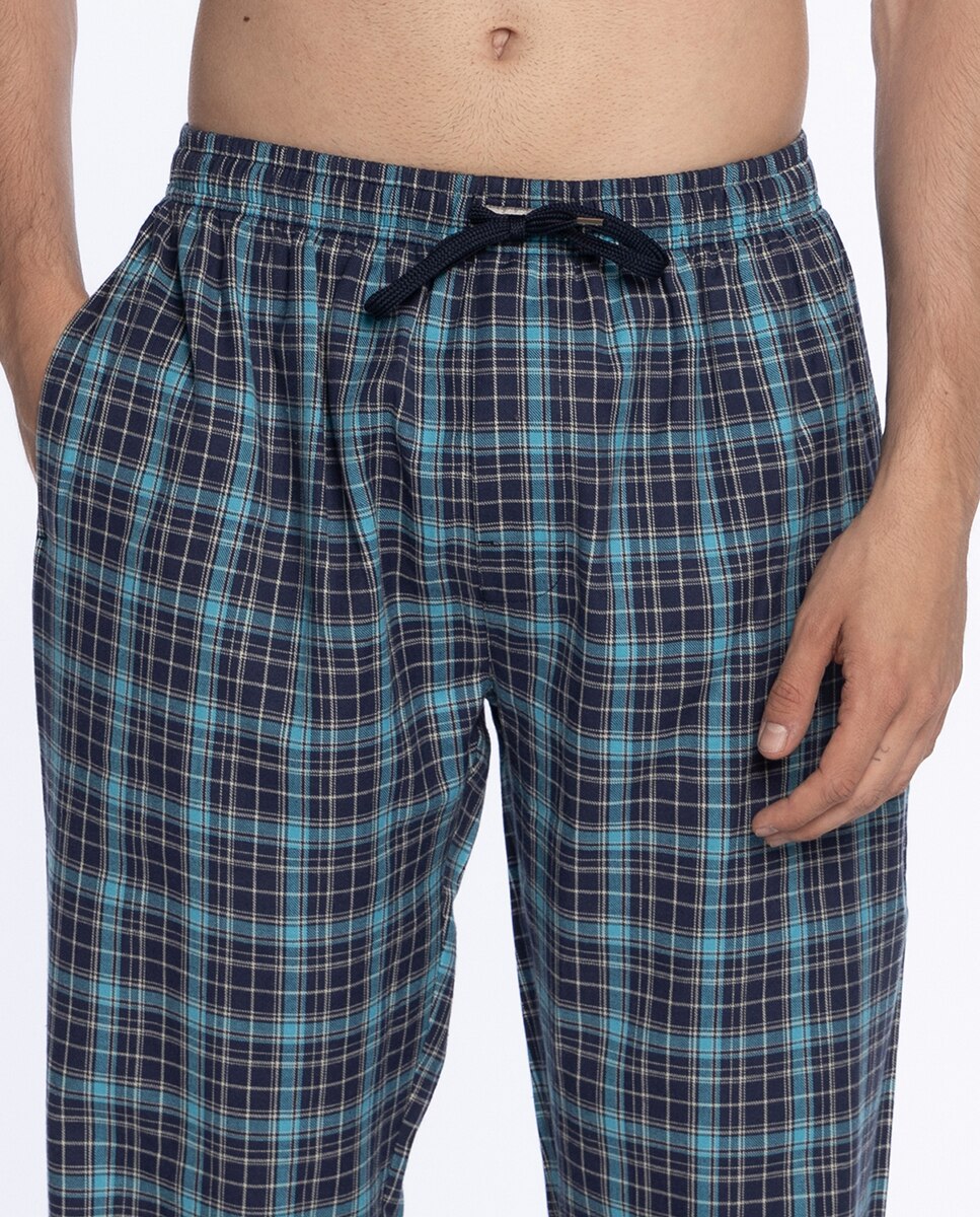 Calças de Pijama Compridas de Tecido Azul-marinho-4