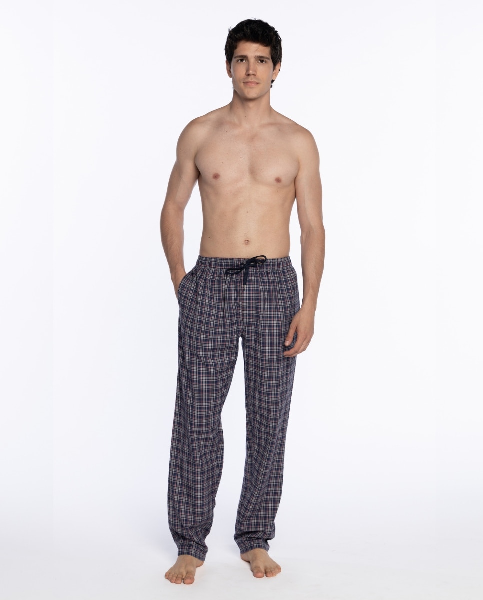 Calças de Pijama Compridas de Tecido Azul-marinho-1