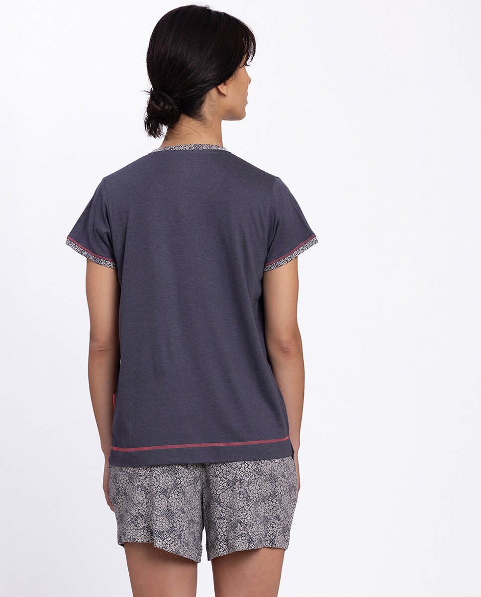 Pijama Curto de Bambu Estampado Azul-marinho-2