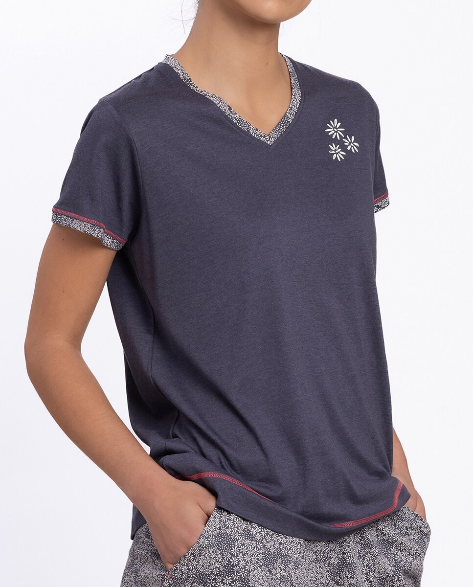 Pijama Curto de Bambu Estampado Azul-marinho-3