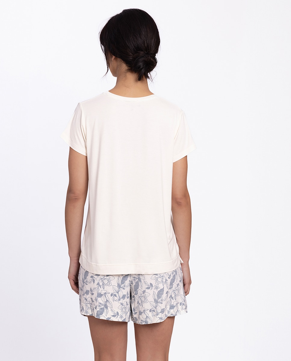 Pijama Curto de Modal Estampado Marfim-2