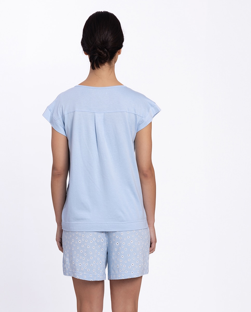 Pijama Curto de Bambu Estampado Azul-claro-2