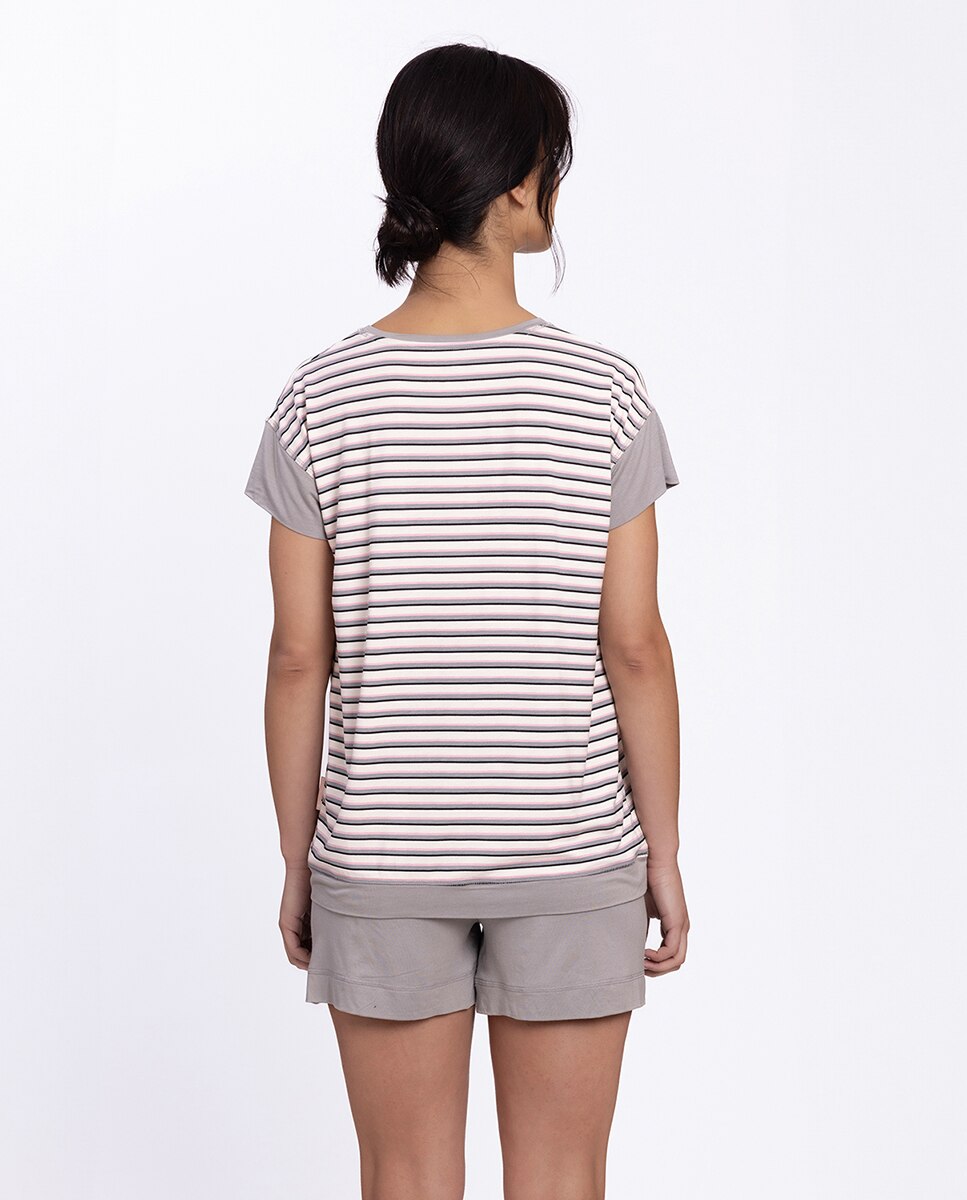Pijama Curto em Modal Estampado Cinzento-2