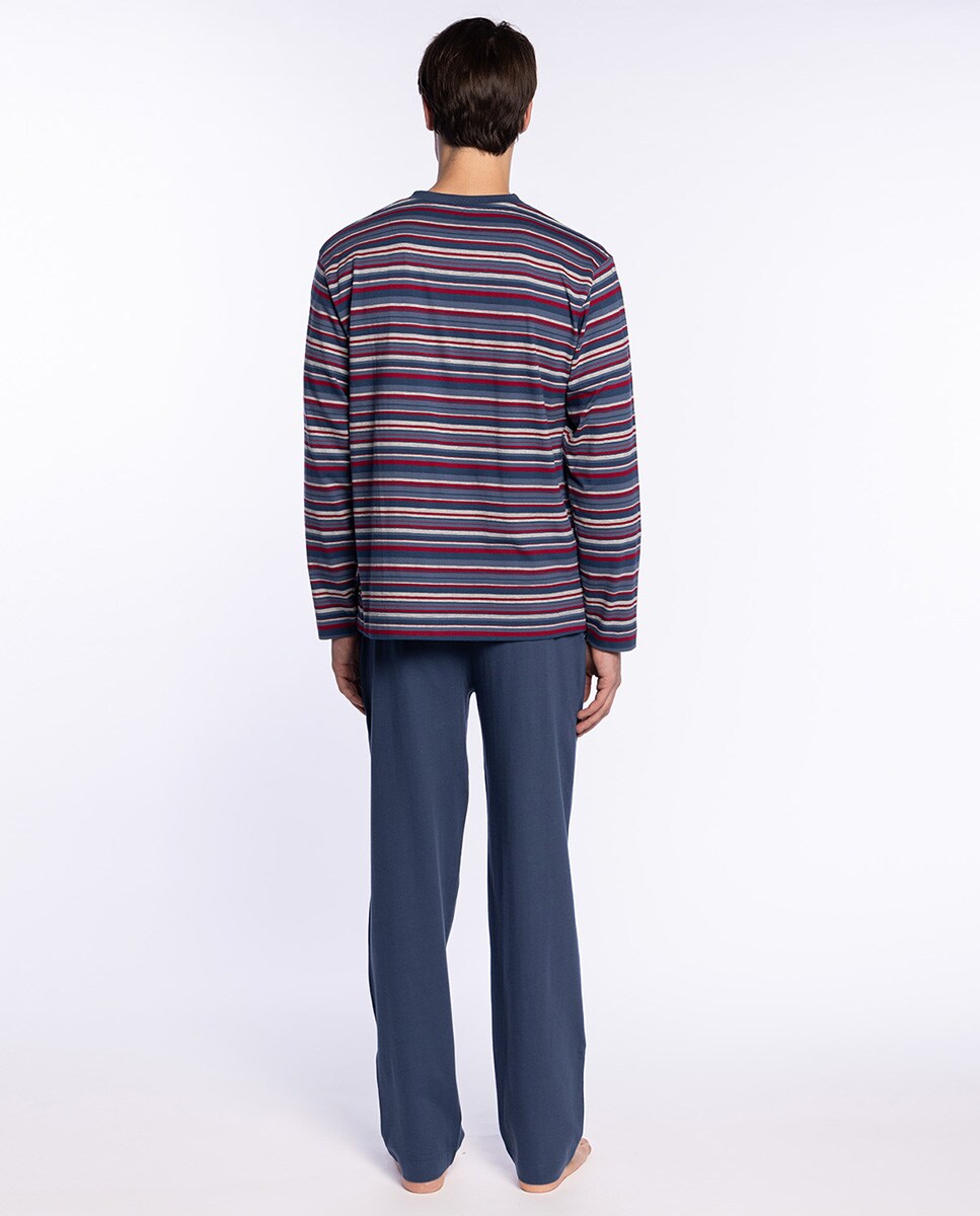 Pijama Comprido de Malha Azul / Cinzento-2