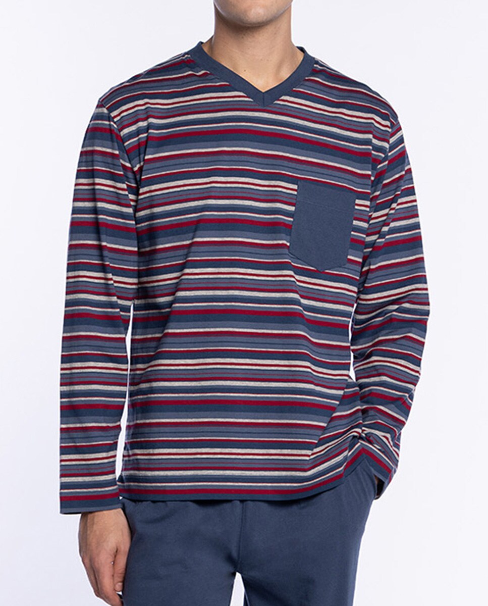 Pijama Comprido de Malha Azul / Cinzento-3