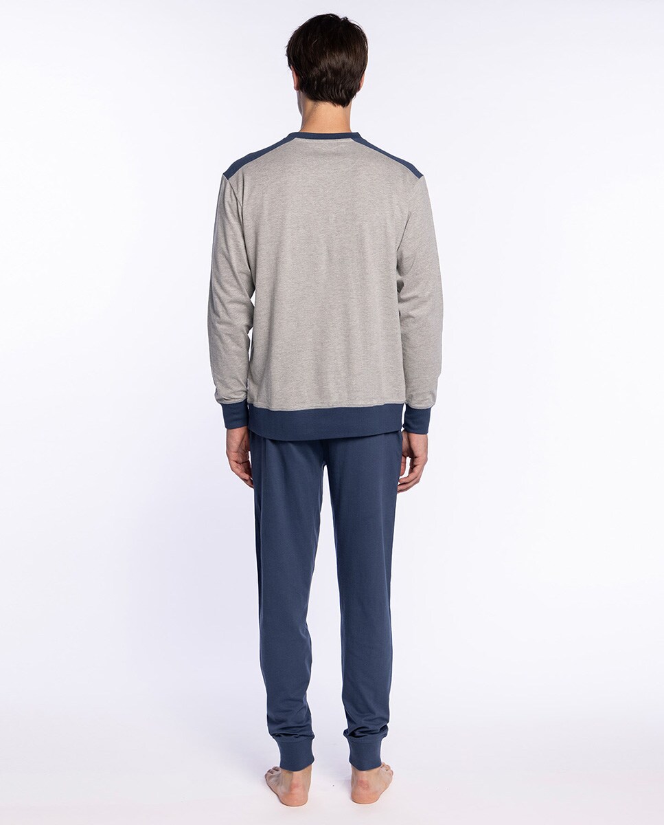 Pijama Comprido de Malha Azul / Cinzento-2