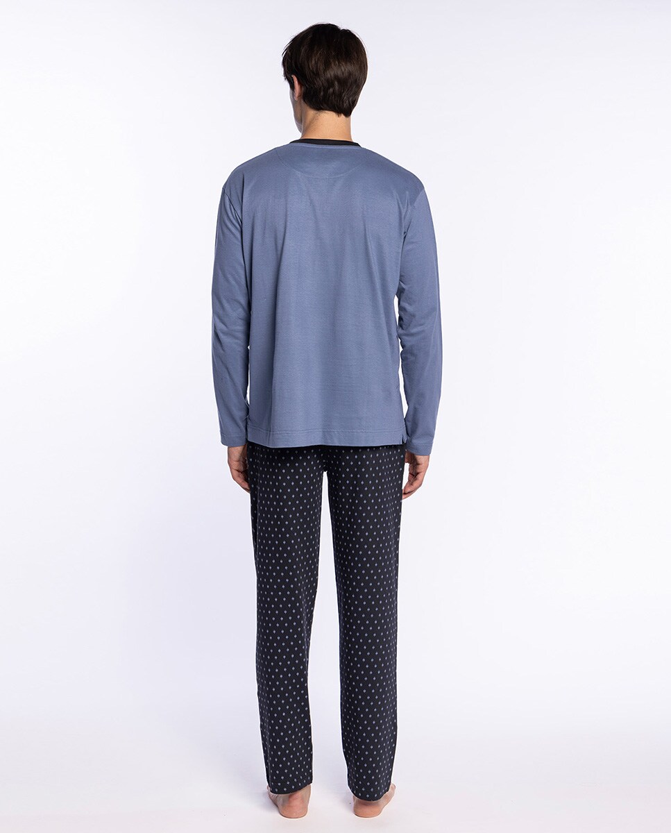 Pijama Comprido de Malha Azul / Cinzento-2