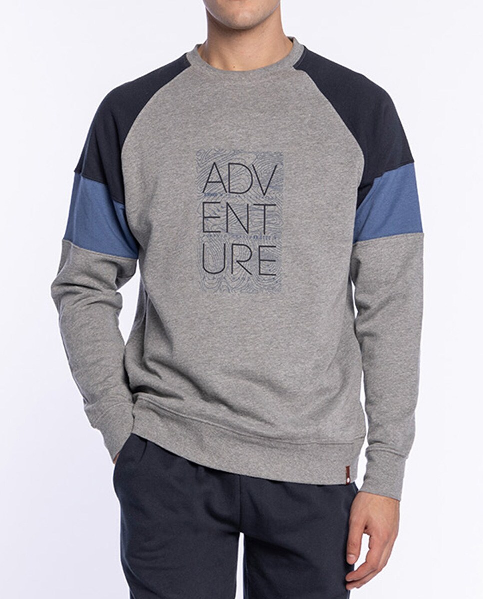 Pijama Comprido de Malha Cinzento / Azul-3