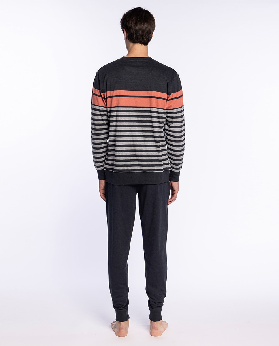 Pijama Comprido de Malha Preto / Laranja-2