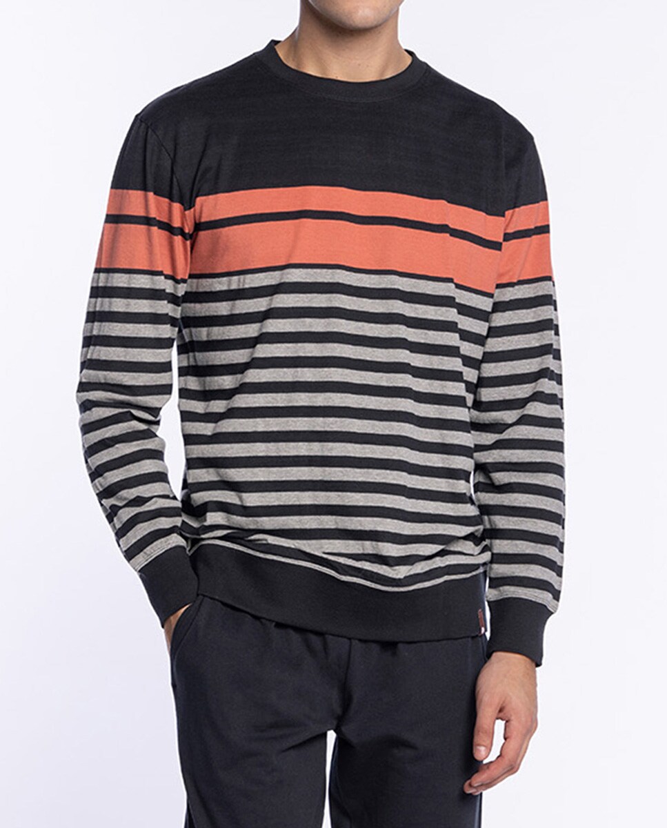 Pijama Comprido de Malha Preto / Laranja-3