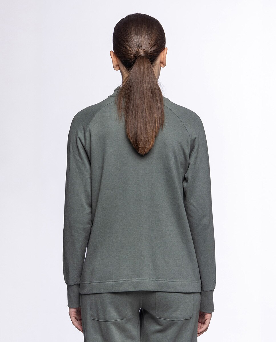 Casaco Aberto Homewear de Algodão e Modal Fleece Verde-2
