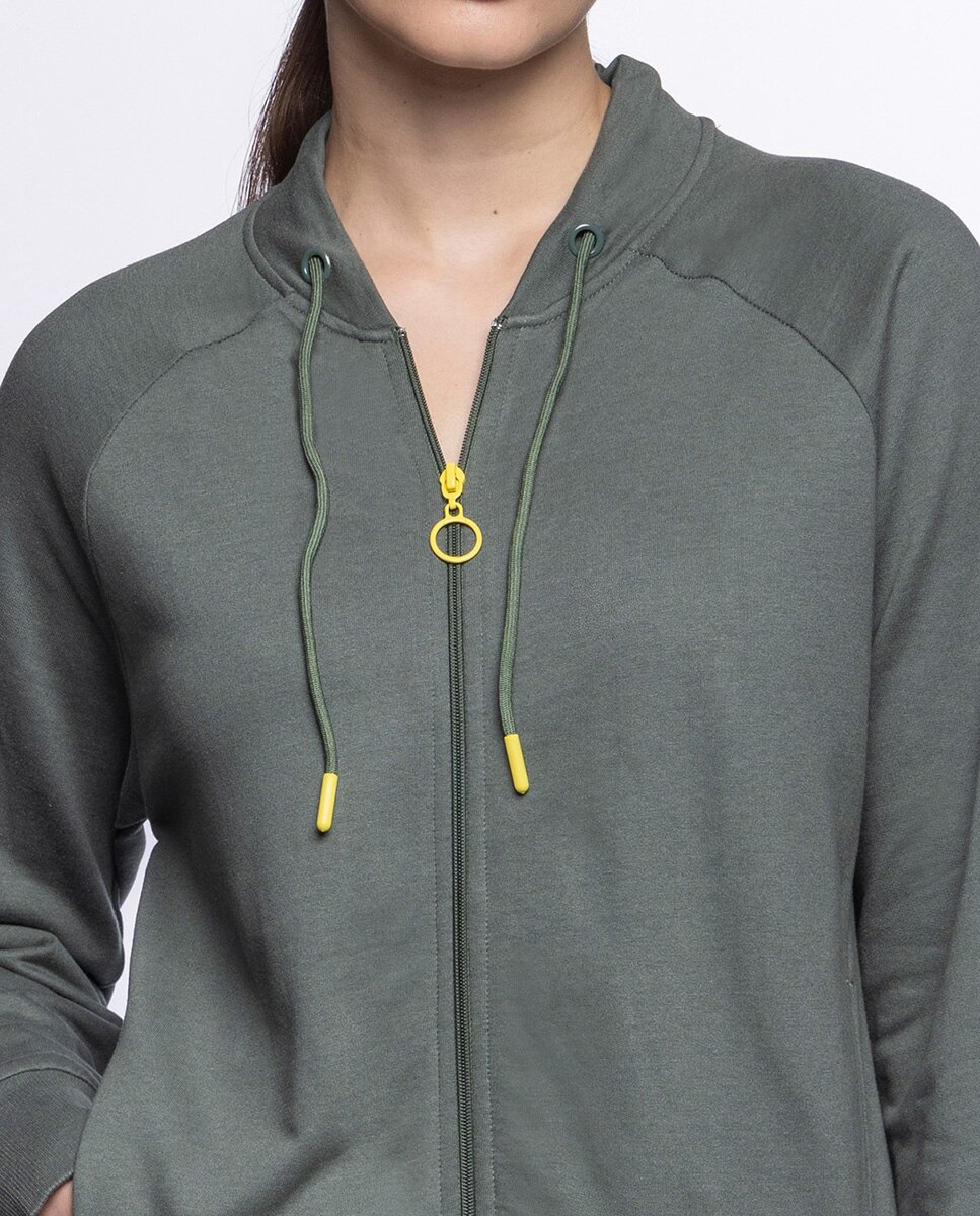 Casaco Aberto Homewear de Algodão e Modal Fleece Verde-3