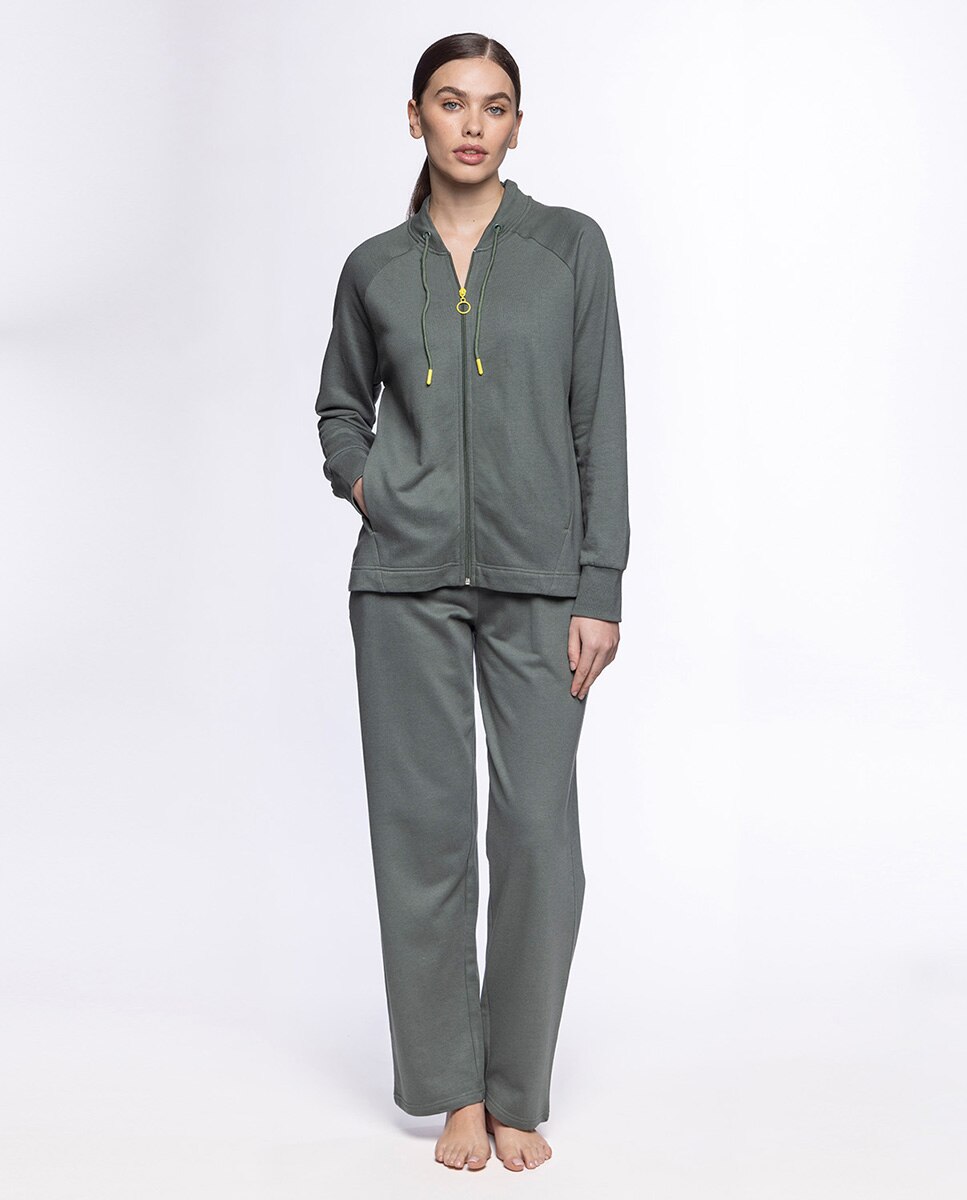 Casaco Aberto Homewear de Algodão e Modal Fleece Verde-4