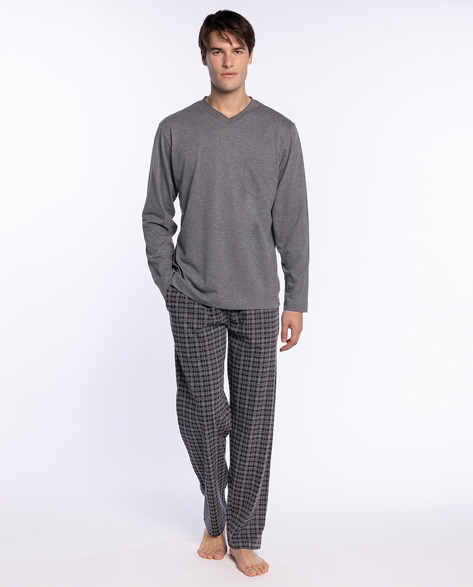 Pijama Comprido de Malha Cinzento-1