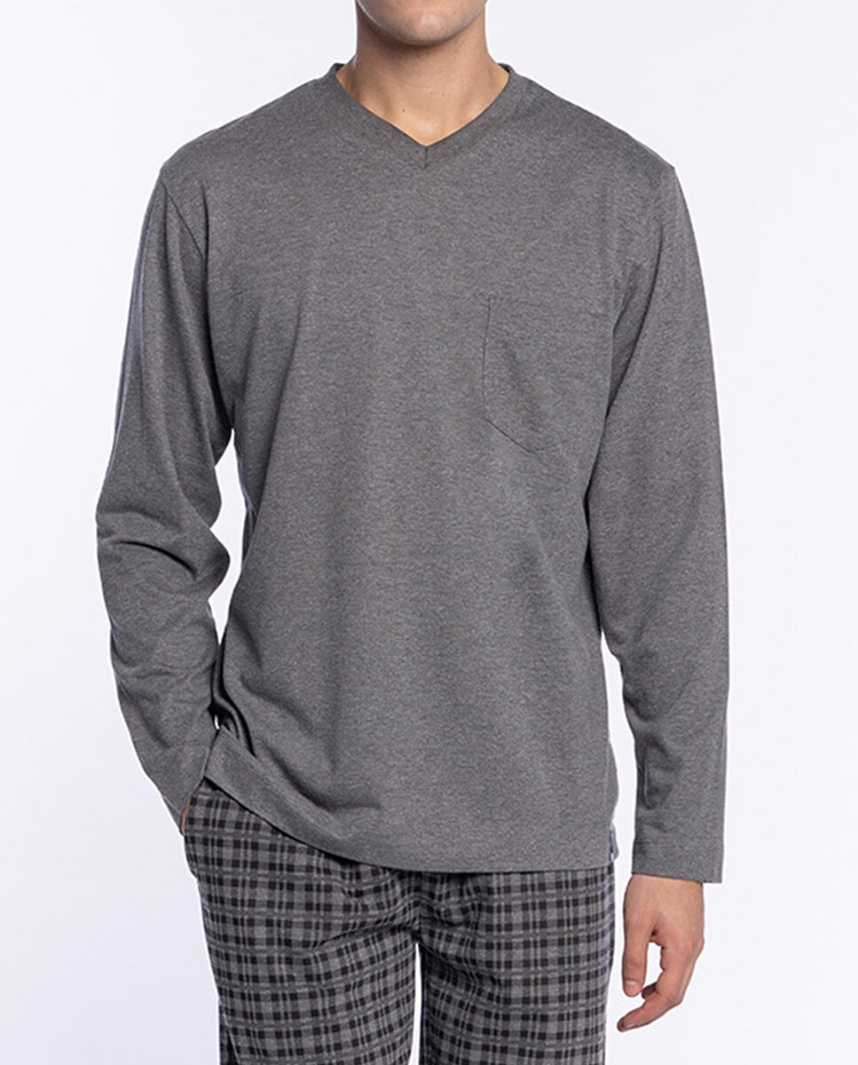 Pijama Comprido de Malha Cinzento-3