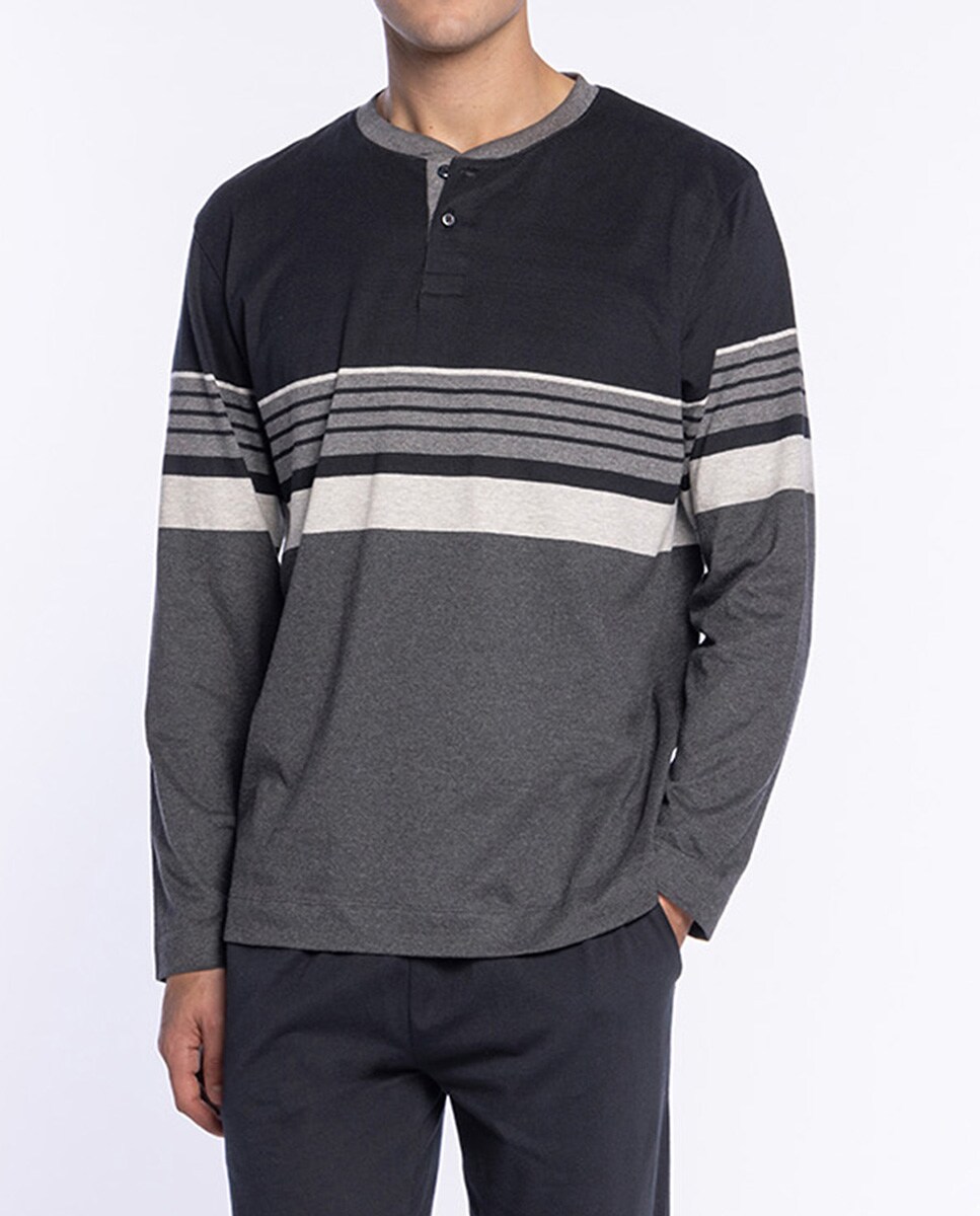 Pijama Comprido de Malha Cinzento-escuro-3