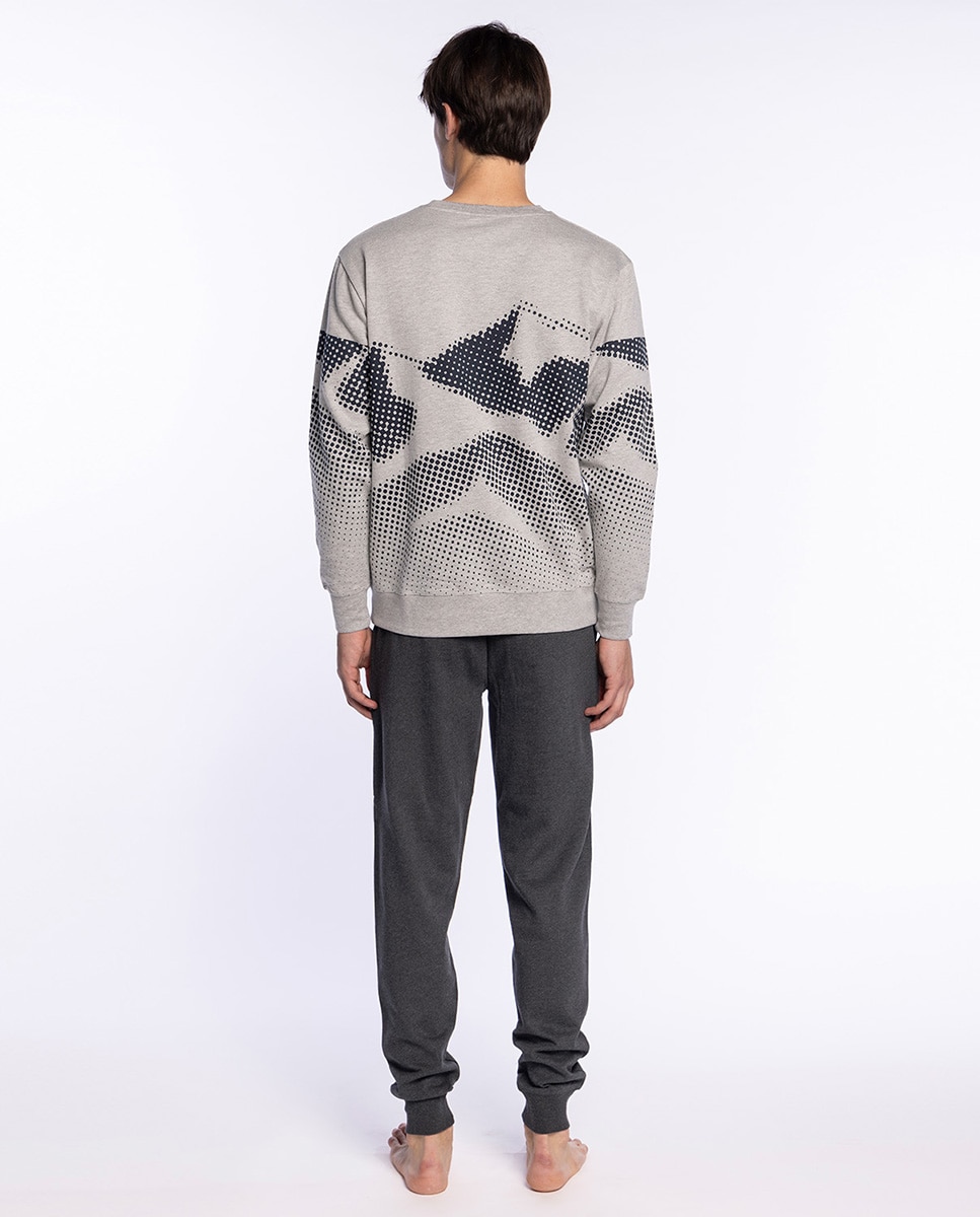 Pijama Comprido de Malha Cinzento / Preto-2