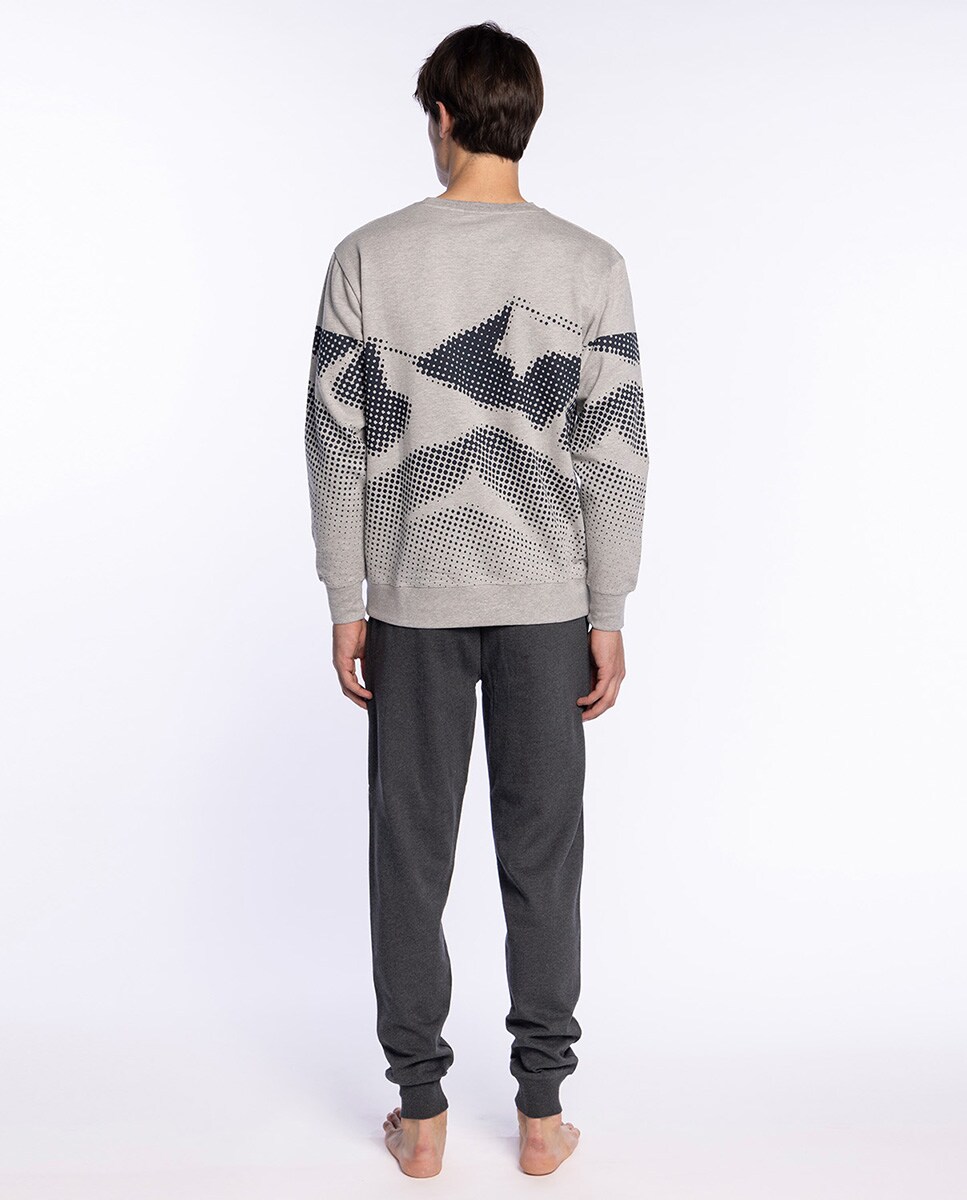 Pijama Comprido de Malha Cinzento / Preto-2