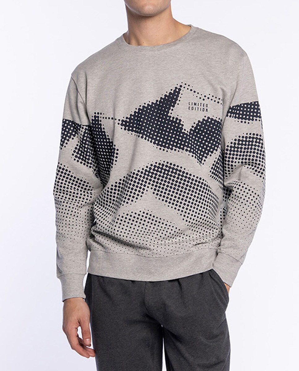 Pijama Comprido de Malha Cinzento / Preto-3